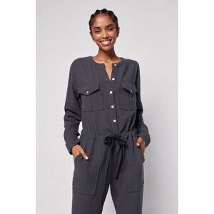 Faherty‎ Women's Dream Organic Cotton Jumpsuit Button Charcoal Gray Size XS